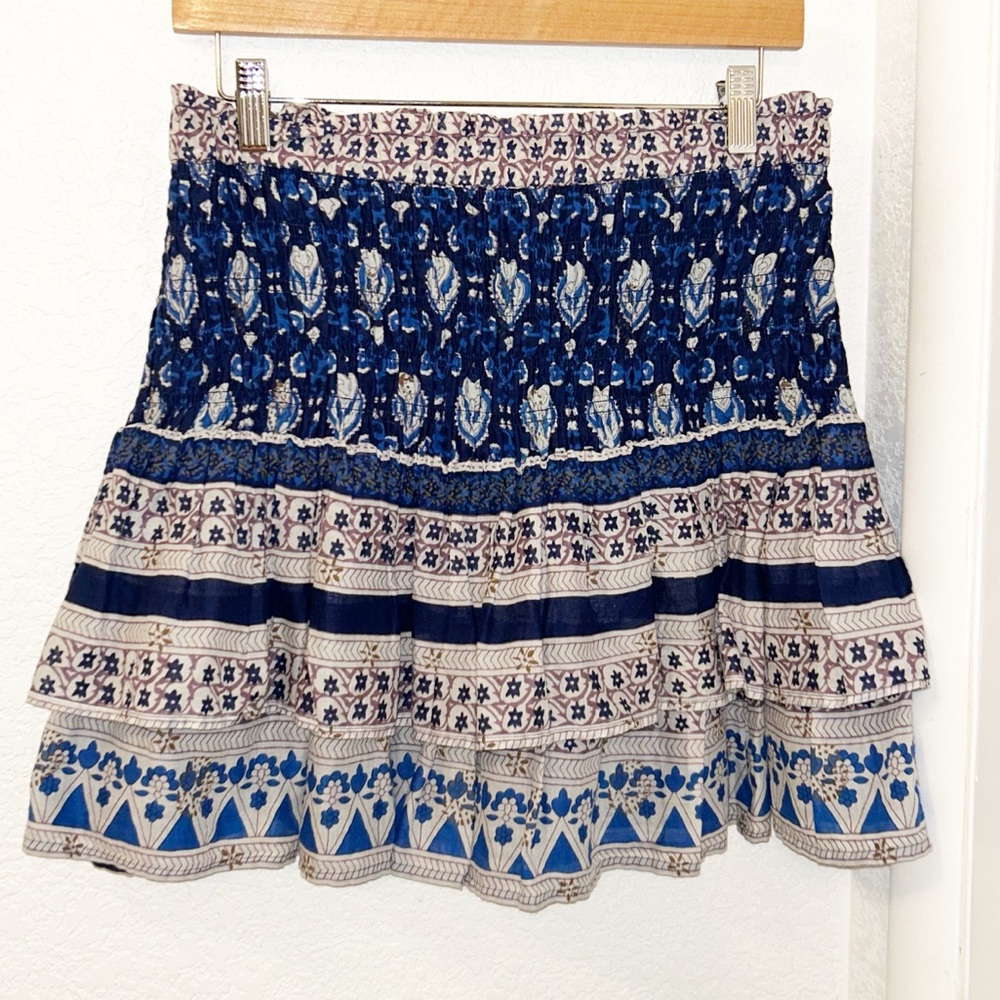 SEA New York Brigitte Tiered Smocked Waist Mini Skirt Navy Made in India SZ: M
